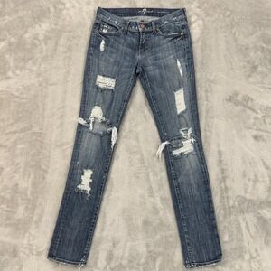 7 For All Mankind Jeans Womens 26 Roxanne Blue Distressed Slim Skinny Grunge USA